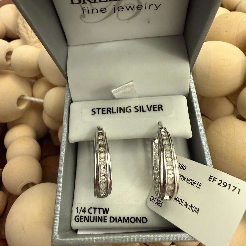 Brilliance Fine Jewelry Sterling Silver 1/4 CTTW Diamond Hoop Earrings